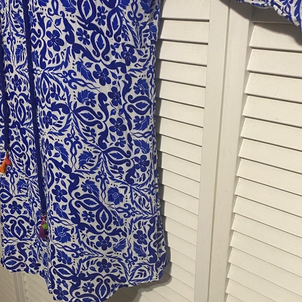 Nanette Lepore Talavera Tunic  Blue and White Women's Swim Cover-Up